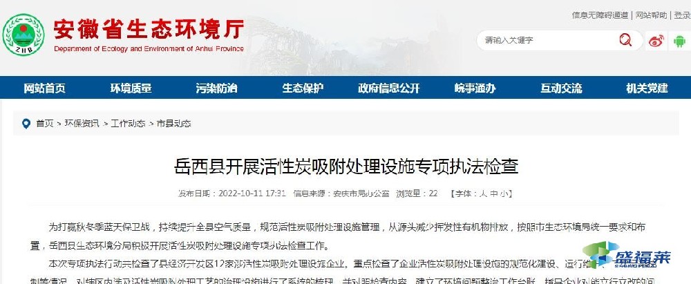 岳西縣開展活性炭吸附處理設施專項執法檢查
